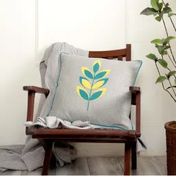 Maspar Patchy Leaf Green & Grey Cotton Cushion Cover - Set of 1 image 1