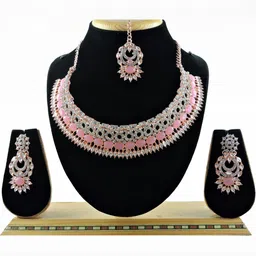 VATSALYA creation Alloy Gold- plated Pink Jewellery Set-picture-14
