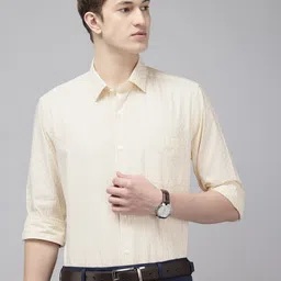 Arrow Men Manhattan Slim Fit Self Checked Pure Cotton Formal Shirt-image-95