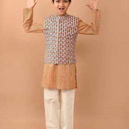 LilPicks Kids Multicolor Printed Full Sleeves Kurta, Jacket with Pyjamas-picture-23