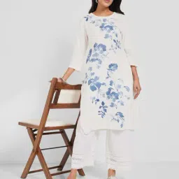 Rangmanch By Pantaloons White Regular Fit Floral Print Kurta image 4