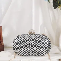 Swisni Black & White Embellished Box Clutch-picture-25
