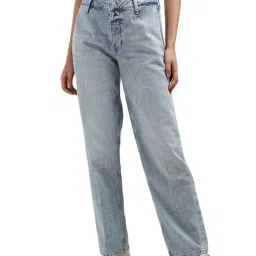 Calvin Klein Light Blue Cotton Women's Straight Fit Jeans-picture-11