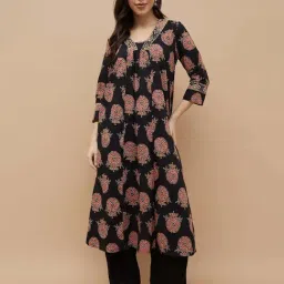 Melange By Lifestyle Black Cotton Regular Fit Printed Kurta image 4