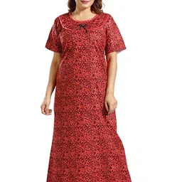 CINCO Women Ethnic Motifs Printed Round Neck Maxi Nightdress-image-90