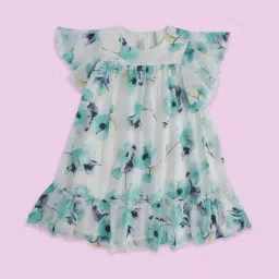 Pantaloons Junior White & Green Cotton Floral Print Dress-image-75