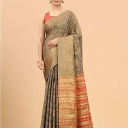 Silk Land Grey Woven Saree With Unstitched Blouse-image-6