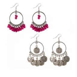 Combo Silver Oxidize Pink & Coins Earrings for Girls-image-39