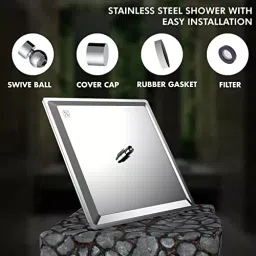 RN Bentley 300x300 mm Square Stainless Steel Silver Wall Mount Overhead Shower Without Arm, RN62010300 image 5