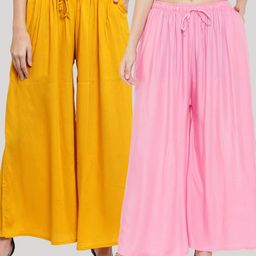 Clora Creation Women Yellow & Pink Pack of 2 Flared Knitted Ethnic Palazzos-picture-39