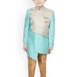 SG YUVRAJ Boys Blue & Tan Brown Woven-Design Sherwani Set-picture-13