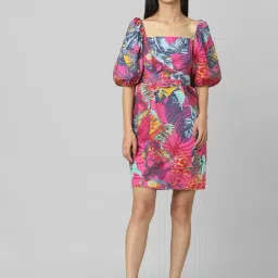Only Pink Cotton Printed A Line Dress-image-62