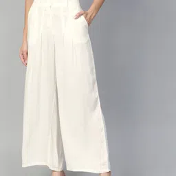 W Women White Regular Fit Solid Parallel Trousers-image-28