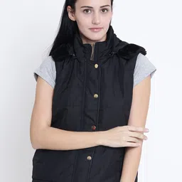 Crimsoune Club Women Black Solid Hooded Padded Jacket-image-63