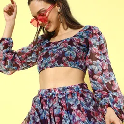 Cation Woman Charming Purple Printed Top with Skirt-picture-20