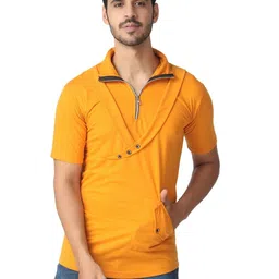 Black Collection Men Polo Collar Raw Edge T-shirt-picture-31