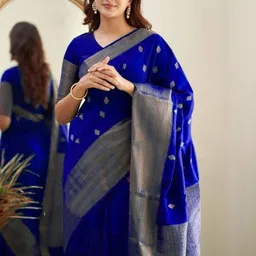 Eecoo Woven Design Zari Silk Blend Handloom Banarasi Saree image 3