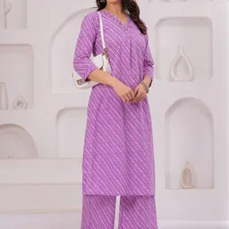 KALINI Striped Mirror Work Pure Cotton Straight Kurta With Palazzos-image-53