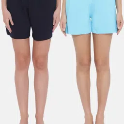Clovia Navy & Turquoise Shorts - Pack of 2-image-53