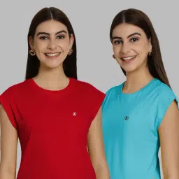 Friskers Red & Turquoise Slim Fit Sports T-Shirts - Pack Of 2-picture-11