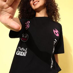 Kook N Keech Jet Black Graphic High Drop-Shoulder Sleeves Pure Cotton T-shirt-picture-17