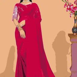 K 5 Fashion Striped Sequinned Poly Georgette Designer Saree-image-92