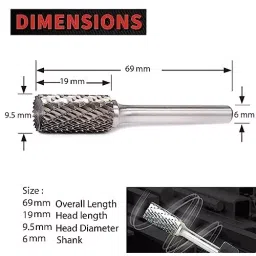 MECRAAF Double Cut Rotary Burr Cutter Cylindrical Type Super Grade Carbide 6 mm Shank Dia., BC-CE4D image 2
