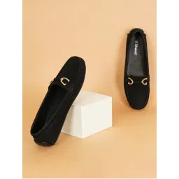 Sherrif Shoes Women Black Suede Gold Buckle Detail Loafers-picture-25