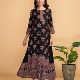 Bella Mama Woven Layered Floral Printed Dress - Black-image-54