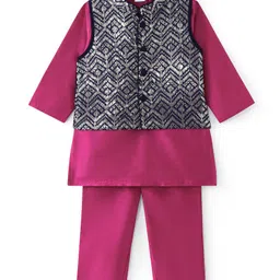 Babyhug Woven Full Sleeves Solid Colour Kurta Pyjama Set with Sequined Embroidered Nehru Jacket - Dark Pink-picture-14