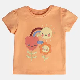 MINI KLUB Cotton Half Sleeves Floral Embroidered Top - Peach-image-21