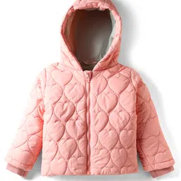 Bonfino Woven Full Sleeves Heart Quilted Padded Jacket with Hood - Pink-picture-17