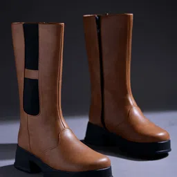 Shoetopia Colour Blocked Zipper Closure Long Boots - Tan-picture-21