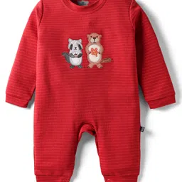 Mini Taurus Interlock Knit Full Sleeves Romper With Animal Embroidery - Maroon-picture-31