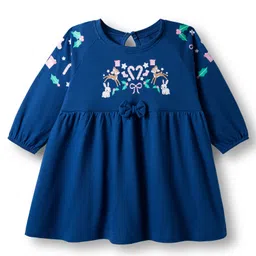 Babyhug Cotton Knit Full Sleeves Frock With Floral Print - Navy Blue-picture-37