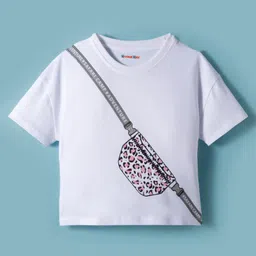 kookie kids india Kookie Kids Single Jersey Knit Drop Shoulder Half Sleeves T-Shirt with Sling Bag Print - White-picture-13