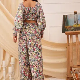 QUIERO Floral Printed Crop Top & Trouser image 3