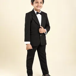 Babyhug Full Sleeves Party Suit with Bow Solid - Black image 2