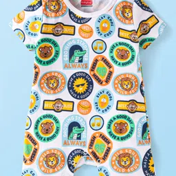 Babyhug Interlock Knit Half Sleeves Rompers With Animal & Text Print Pack of 2 - Navy Blue & White image 2