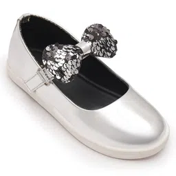 boyz n galz Metallic Sequin Embellished Bow Applique Detailed Mary Janes Ballerinas - Silver image 3