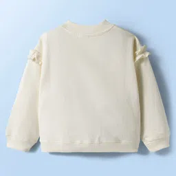 Mark & Mia Terry Knit Full Sleeves Oversized Sweatshirt With Cat Embroidery & Frill Detailing - Cream image 2