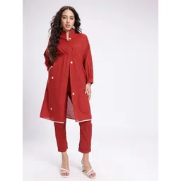 fusion by glitchez Polka Dots Printed Mandarin Collar Cuffed Sleeves Kurta with Trouser-image-49