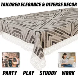 Aura Grey & White Geometric Anti-Skid Rectangle 4 Seater Table Cover image 5
