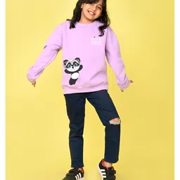 NUSYL Fleece Full Sleeves Believe In Yourself Text & Panda Printed Oversized Sweatshirt - Lilac image 4