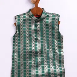 JBN Creation Silk Blend Sleeveless Ethnic Motif Foil Printed Kurta Dhoti Set - Green image 4