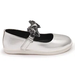 boyz n galz Metallic Sequin Embellished Bow Applique Detailed Mary Janes Ballerinas - Silver image 4