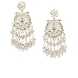 MEIRA JEWELLERY Silver Plated Kundan Stones Studded & Pearls Beaded Circular Chandbalis image 2