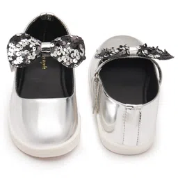 boyz n galz Metallic Sequin Embellished Bow Applique Detailed Mary Janes Ballerinas - Silver image 5