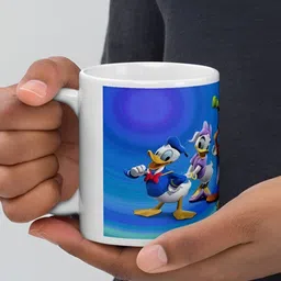 Mr UVD White & Blue Cartoon Characters Printed Ceramic Glossy Mug image 2