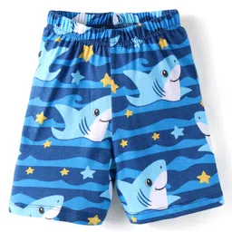Babyhug Cotton Knit Half Sleeves Shorts Set with Shark Print - Blue image 5